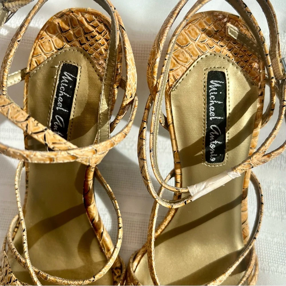 Michael Antonio Strappy Stilettos Snakeskin‎ Reptile Heeled Sandals Sz 7 NIB